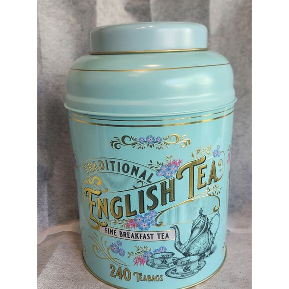 Empty Traditional English Tea Tin Canister Held Teabags Fine Breakfast Vtg Style - Picture 1 of 6